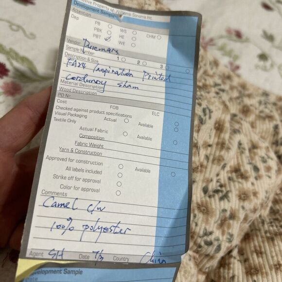 Pottery Barn Brown Green Floral  Print  Corduroy European Shams - Set of 2 28x20 - Picture 2 of 11